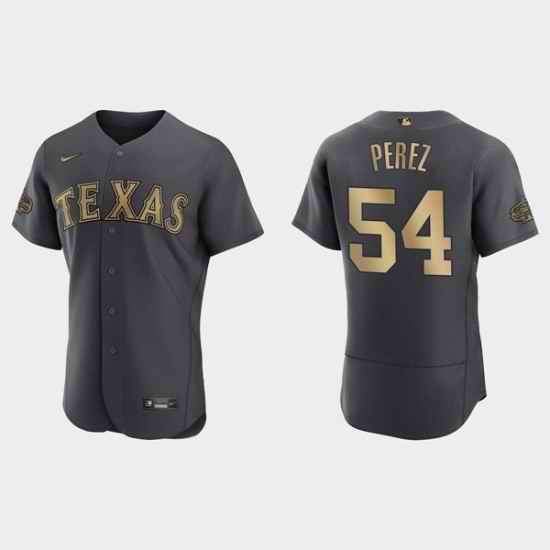 Men Texas Rangers #54 Martin Perez 2022 All Star Charcoal Flex Base Stitched Baseball Jersey