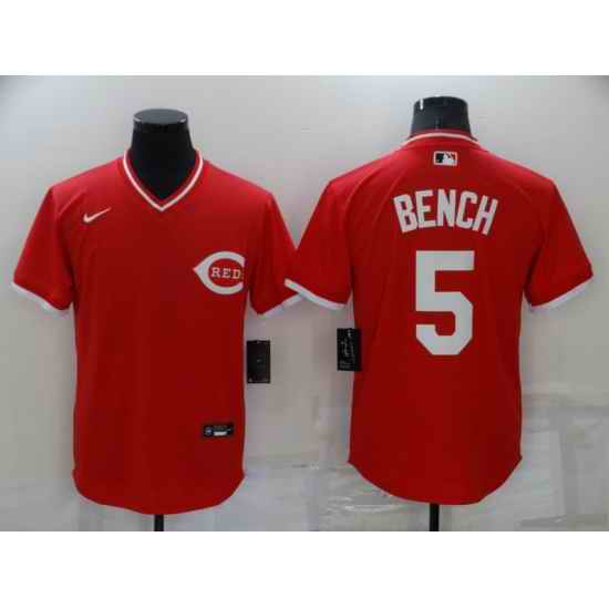 Men's Cincinnati Reds #5 Johnny Bench Red Pullover Throwback Nike Jersey