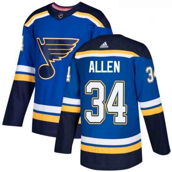 Youth Adidas St Louis Blues #34 Jake Allen Authentic Royal Blue Home NHL Jersey