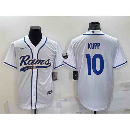 Men Los Angeles Rams #10 Cooper Kupp White With Patch Cool Base Stitched Baseball Jersey