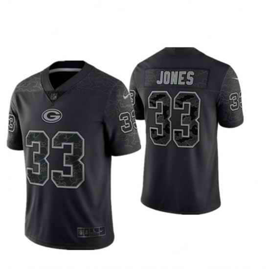 Men Green Bay Packers #33 Aaron Jones Black Reflective Limited Stitched Football Jersey