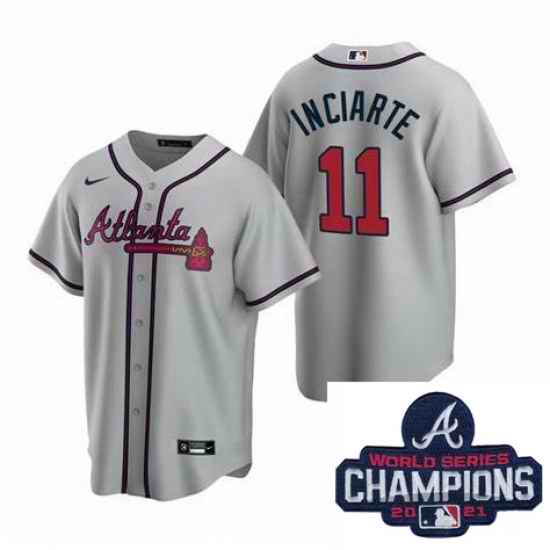 Men Nike Atlanta Braves #11 Ender Inciarter Gray Alternate Stitched Baseball Stitched MLB 2021 Champions Patch Jersey