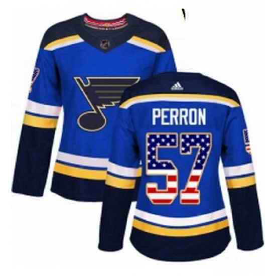 Womens Adidas St Louis Blues #57 David Perron Authentic Blue USA Flag Fashion NHL Jersey