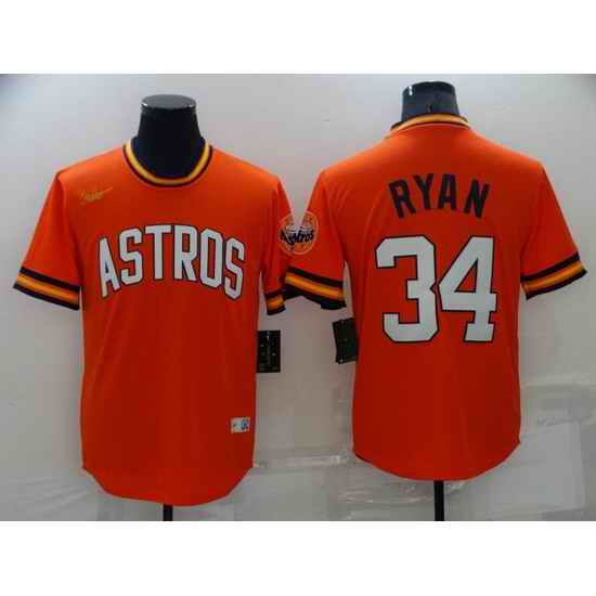 Men Houston Astros #34 Nolan Ryan Orange Cool Base Stitched jersey