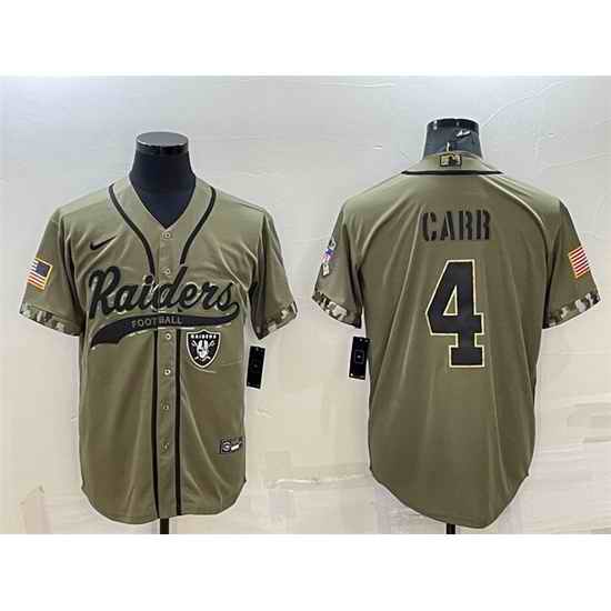 Men Las Vegas Raiders #4 Derek Carr 2022 Olive Salute To Service Cool Base Stitched Baseball Jersey