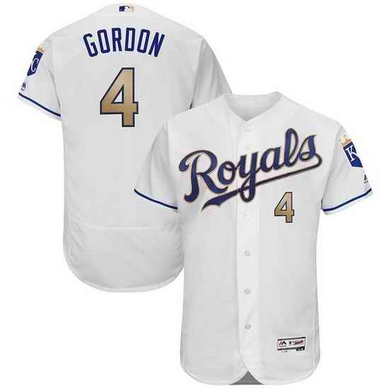 Men Kansas City Royals #4 Alex Gordon White Gold Flex Base Stitched jersey