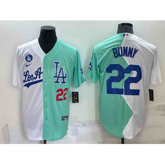Men Los Angeles Dodgers #22 Bad Bunny 2022 All Star White Green Cool Base Stitched Baseball Jersey