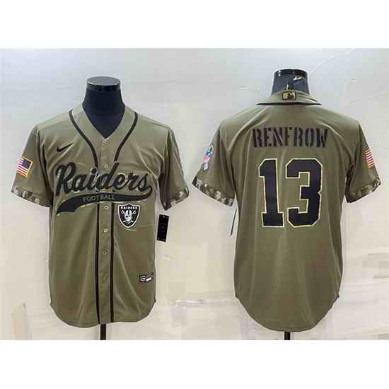 Men Las Vegas Raiders #13 Hunter Renfrow 2022 Olive Salute To Service Cool Base Stitched Baseball Jersey