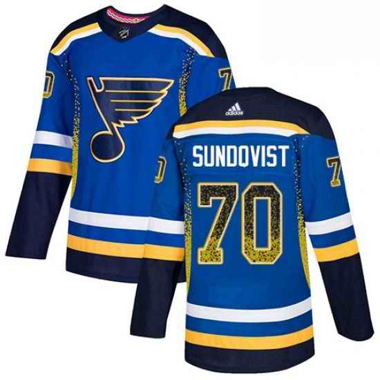 Mens Adidas St Louis Blues #70 Oskar Sundqvist Authentic Blue Drift Fashion NHL Jersey