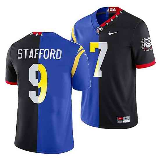 Men Los Angeles Rams X Georgia Bulldogs #9 Matthew Stafford Black Royal Split Stitched Jerse