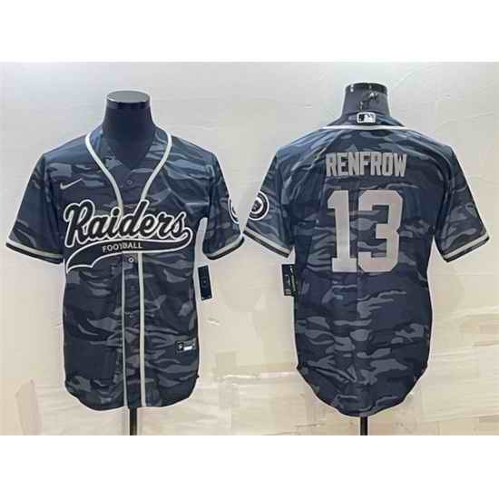 Men Las Vegas Raiders #13 Hunter Renfrow Grey Camo With Patch Cool Base Stitched Baseball Jersey