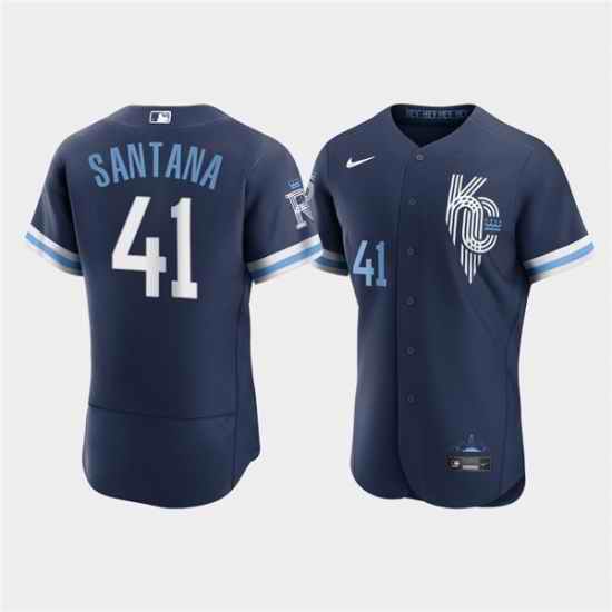 Men Kansas City Royals #41 Carlos Santana 2022 Navy City Connect Flex Base Stitched MLB jersey