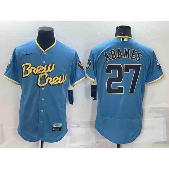 Men Milwaukee Brewers #27 Willy Adames 2022 Powder Blue City Connect Flex Base Stitched Jersey