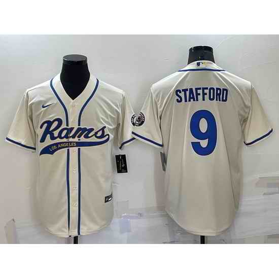 Men Los Angeles Rams #9 Matthew Stafford Bone Cool Base Stitched Baseball Jersey