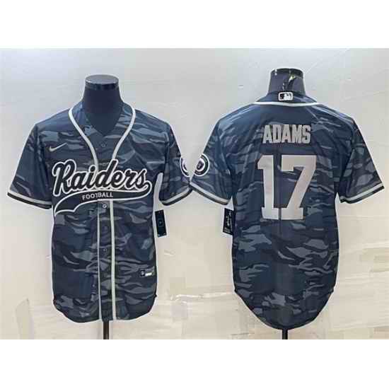 Men Las Vegas Raiders #17 Davante Adams Grey Camo With Patch Cool Base Stitched Baseball Jersey