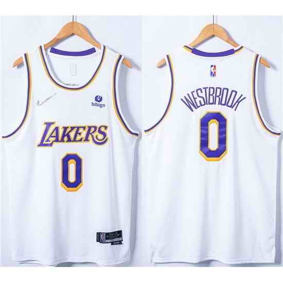 Men Los Angeles Lakers #0 Russell Westbrook 75th Anniversary Bibigo White Stitched Basketball Jersey