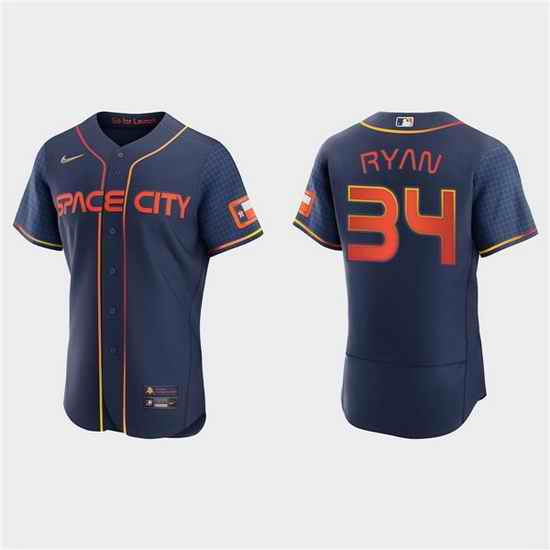 Men Houston Astros #34 Nolan Ryan 2022 Navy City Connect Flex Base Stitched Baseball jersey