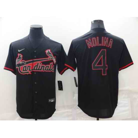 Men St  Louis Cardinals #4 Yadier Molina Black Shadow Cool Base Stitched Jerse