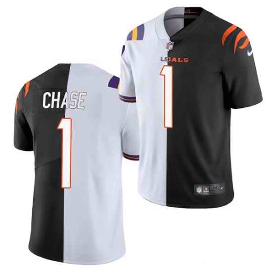 Men Cincinnati Bengals Customized 2021 Black White Split Limited Stitched Jerse