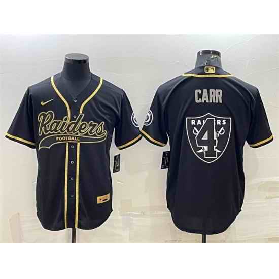 Men Las Vegas Raiders #4 Derek Carr Black Gold Team Big Logo With Patch Cool Base Stitched Baseball Jersey