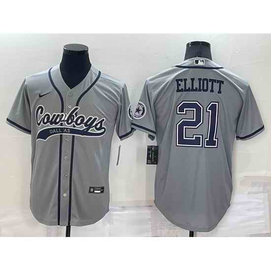 Men Dallas Cowboys #21 Ezekiel Elliott Grey Cool Base Stitched Baseball Jersey