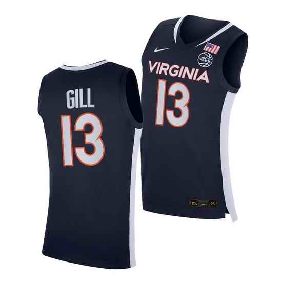 Virginia Cavaliers Anthony Gill Virginia Cavaliers Navy Road Secondary Logo Jersey