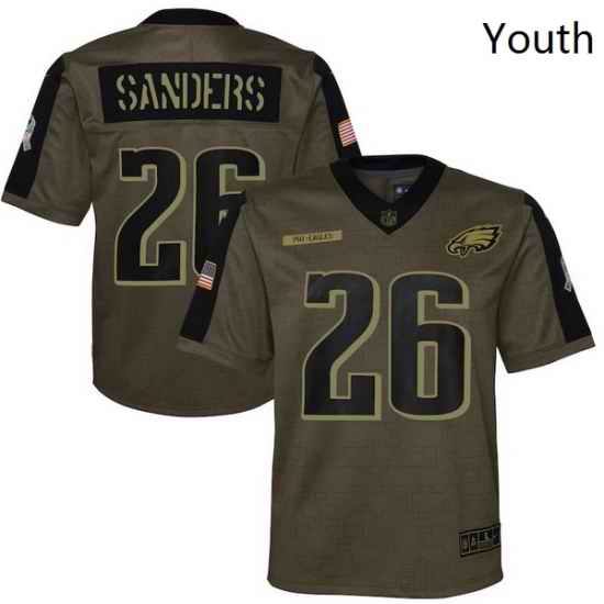 Youth Philadelphia Eagles Miles Sanders Nike Olive 2021 Salute To Service Game Jersey
