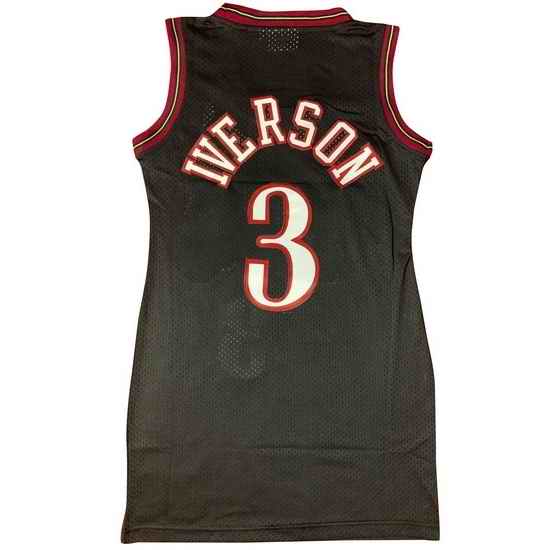 Women 76ers #3 Allen Iverson Dress Stitched Jersey Black II