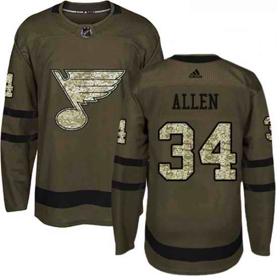 Youth Adidas St Louis Blues #34 Jake Allen Premier Green Salute to Service NHL Jersey