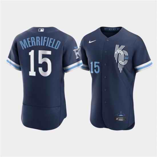 Men Kansas City Royals #15 Whit Merrifield 2022 Navy City Connect Flex Base Stitched MLB jersey