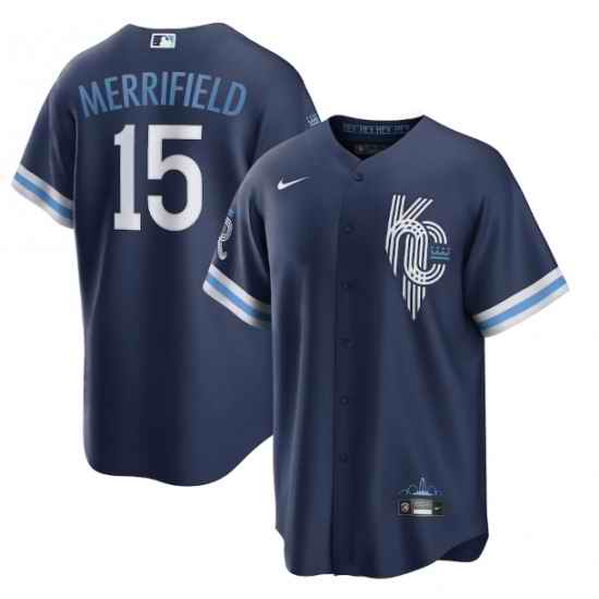 Men Kansas City Royals #15 Whit Merrifield 2022 Navy City Connect Cool Base Stitched jersey