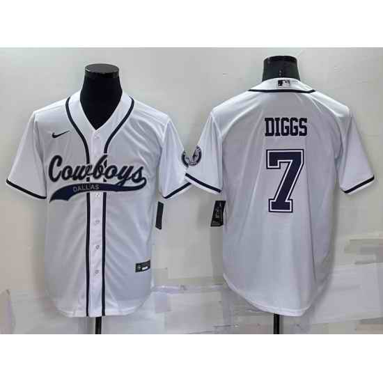 Men Dallas Cowboys #7 Trevon Diggs White Cool Base Stitched Baseball Jersey