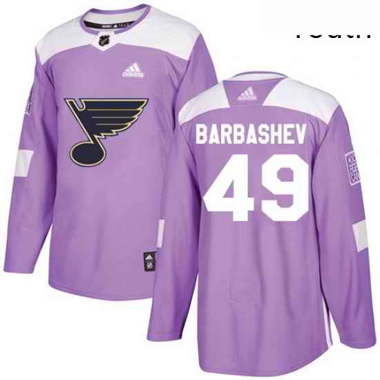 Youth Adidas St Louis Blues #49 Ivan Barbashev Authentic Purple Fights Cancer Practice NHL Jersey