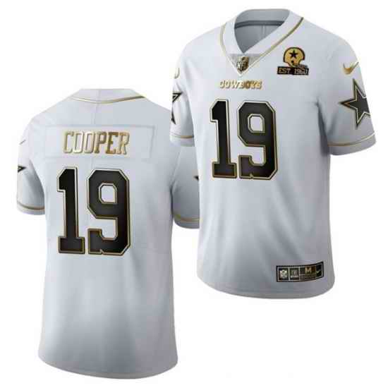 Men Dallas Cowboys #19 Amari Cooper White Golden Edition With 1960 Patch Limited Stitched Jersey