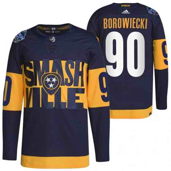 Men Nashville Predators #90 Mark Borowiecki 2022 Navy Stadium Series Breakaway Player Stitched Jersey