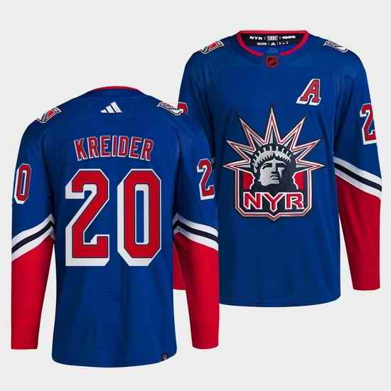 Men New York Rangers #20 Chris Kreider Blue 2022 Reverse Retro Stitched Jersey