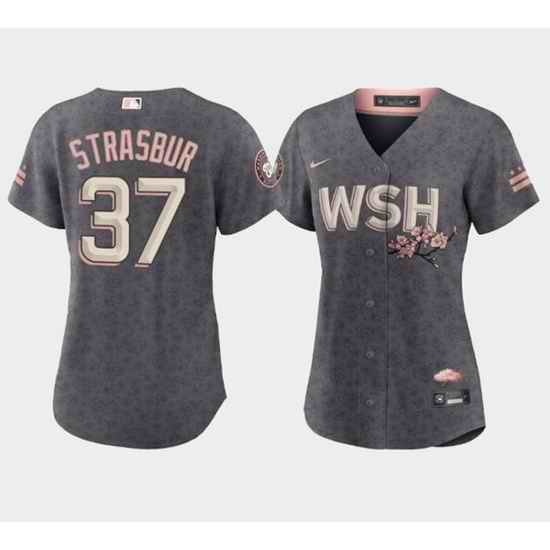 Women's Washington Nationals #37 Stephen Strasburg 2022 Gray City Connect Cherry Blossom Stitched Jersey(Run Small)