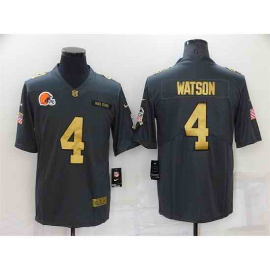 Men Cleveland Browns #4 Deshaun Watson Grey Gold Salute To Service Limited Stitched Jersey