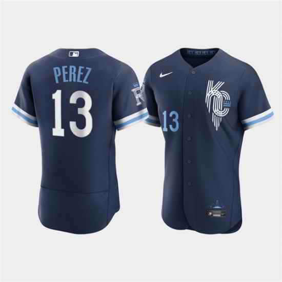 Men Kansas City Royals #13 Salvador Perez 2022 Navy City Connect Flex Base Stitched MLB jersey