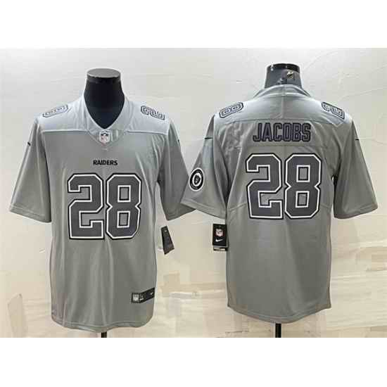 Men Las Vegas Raiders #28 Josh Jacobs Grey Atmosphere Fashion With Patch Stitched Jersey