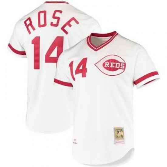 Cincinnati Reds #14 Pete Rose White Throwback Jersey