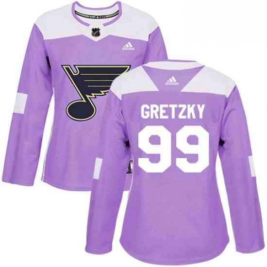 Womens Adidas St Louis Blues #99 Wayne Gretzky Authentic Purple Fights Cancer Practice NHL Jersey