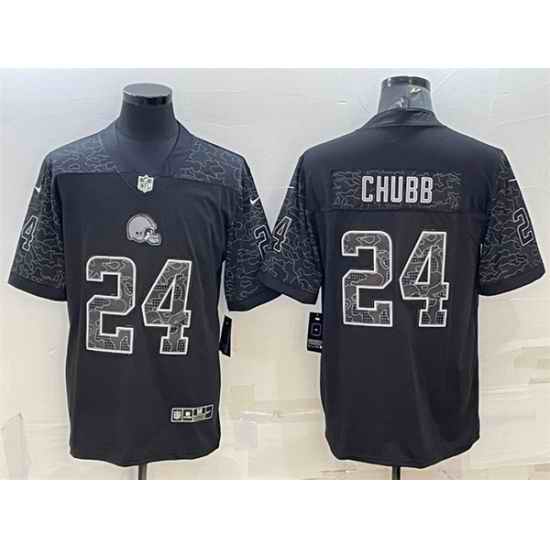 Men Cleveland Browns #24 Nick Chubb Black Reflective Limited Stitched Jerseys