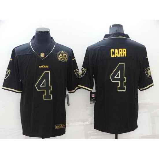 Men Las Vegas Raiders #4 Derek Carr Black Gold With 60th Anniversary Patch Vapor Limited Stitched jersey