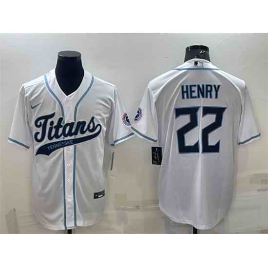 Men Tennessee Titans #22 Derrick Henry White With Patch Cool Base Stitched Baseball Jersey