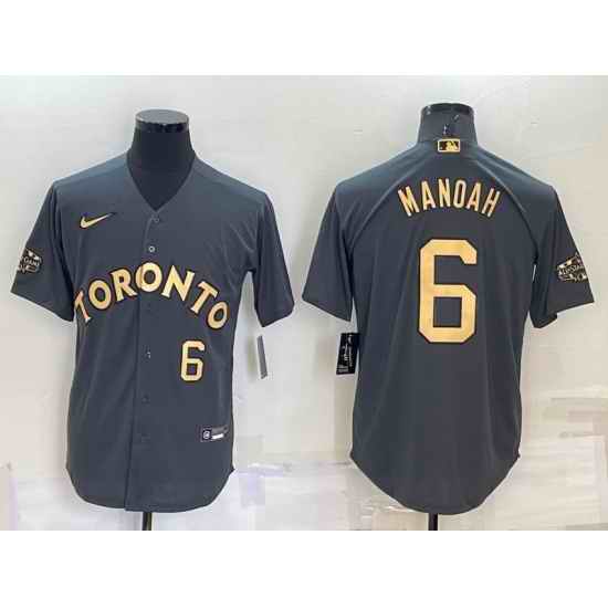 Men Toronto Blue Jays #6 Alek Manoah 2022 All Star Charcoal Cool Base Stitched Baseball Jersey