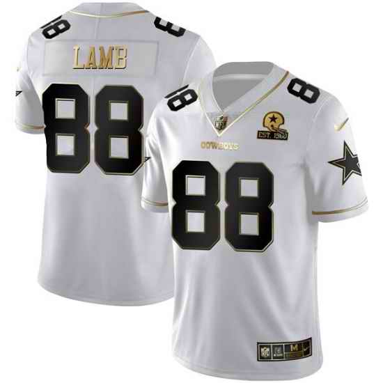Men Dallas Cowboys #88 CeeDee Lamb White Golden Edition With 1960 Patch Limited Stitched Jersey