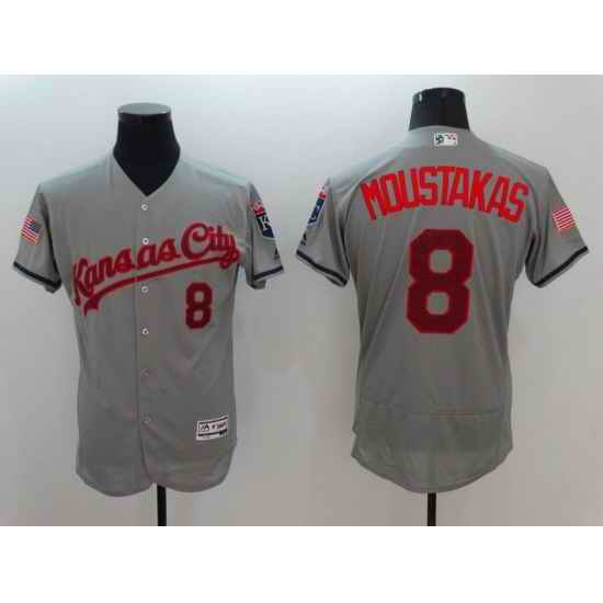 Men Kansas City Royals #8 Moustakas Grey Elite 2022 MLB Jersey