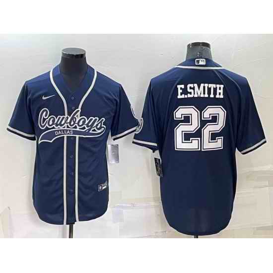 Men Dallas Cowboys #22 Emmitt Smith Navy Cool Base Stitched Baseball Jersey