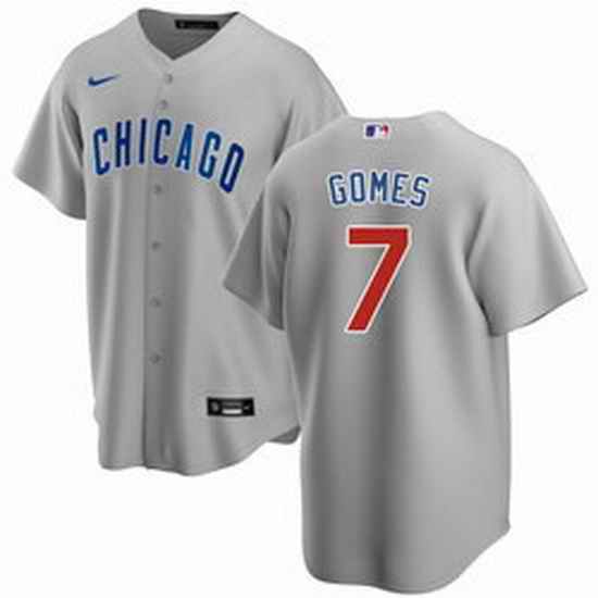 Men Chicago Cubs #7 Yan Gomes Grey Cool Base Stitched Baseball jersey